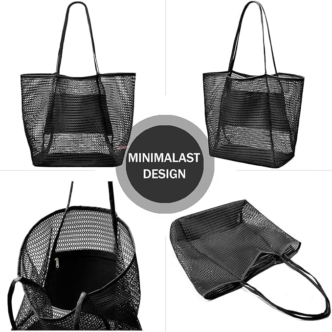 Foldbar mesh strand tote bag med innerlomme | Skanto