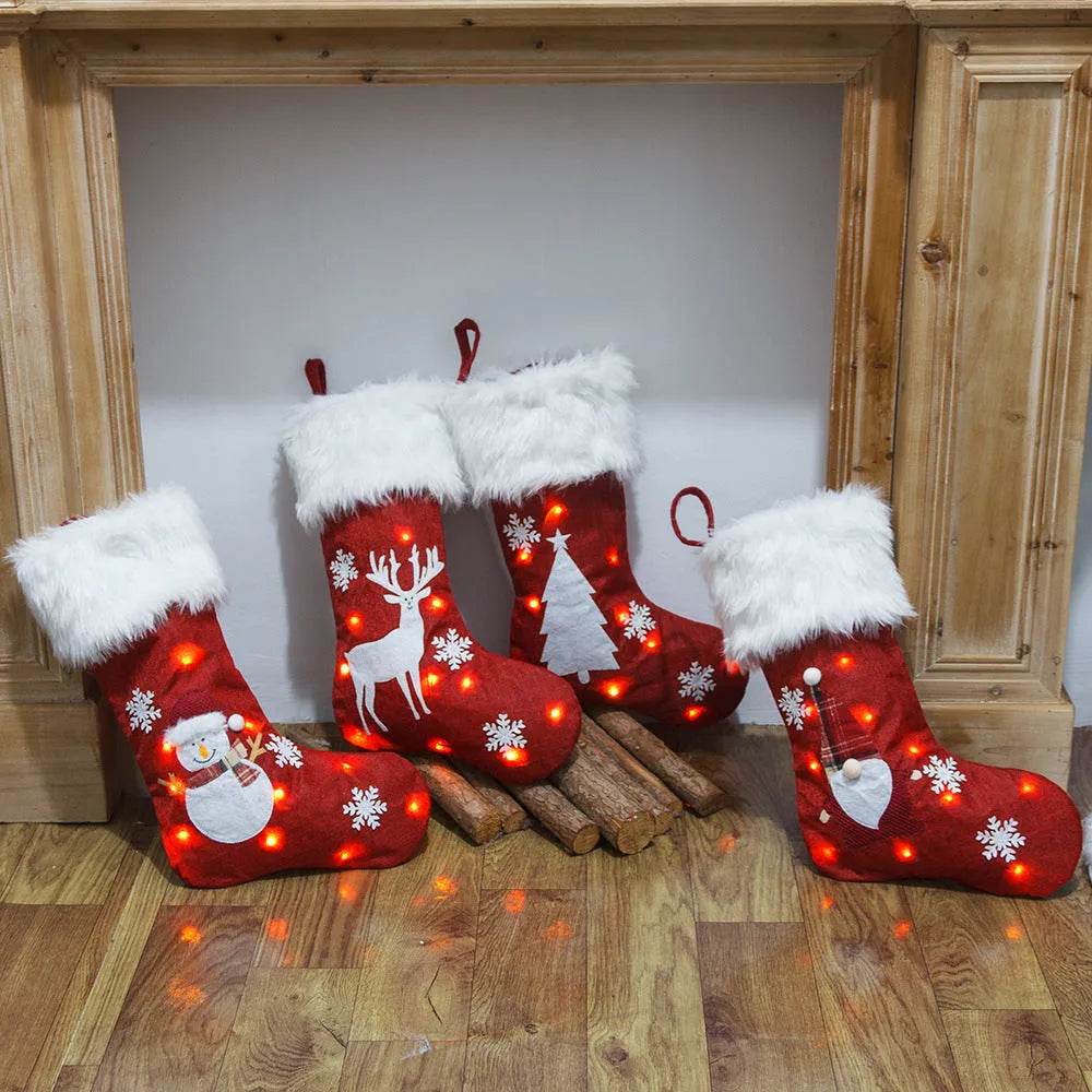 Skanto | Nytt juledekorasjon med lys Burlap broderi sokk gavepose