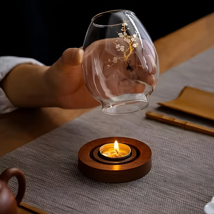 2-delt sett med lysestaker i glass med trebaser – dekorative i retro zen-stil | Perfekt for stuer, terrasser og uteområder