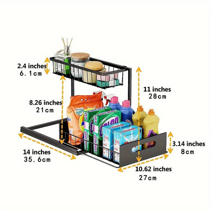 Norvo | 2-lags under-badekar-organisator: Uttrekkbart kjøkken- & baderomsskap lagringssystem, robust metallkonstruksjon