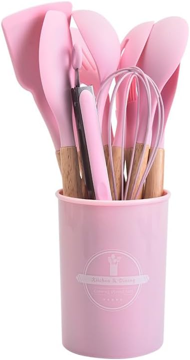 Skanto | Silikon Kjøkkenredskapsett | Nonstick Trygg | Treskaft | Varmeresistent