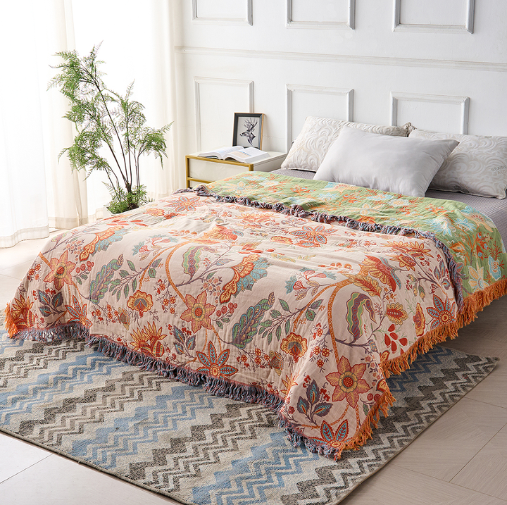 Skanto | Rustikk Blomster Boho Teppes | 100% Bomulls Teppes for Sensitiv Hud