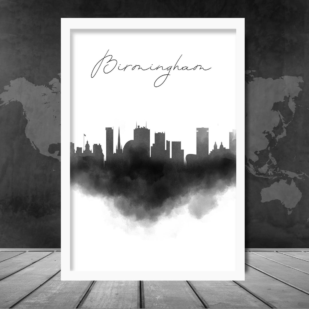 Akvarelltrykk av Birminghams skyline og bybilde
