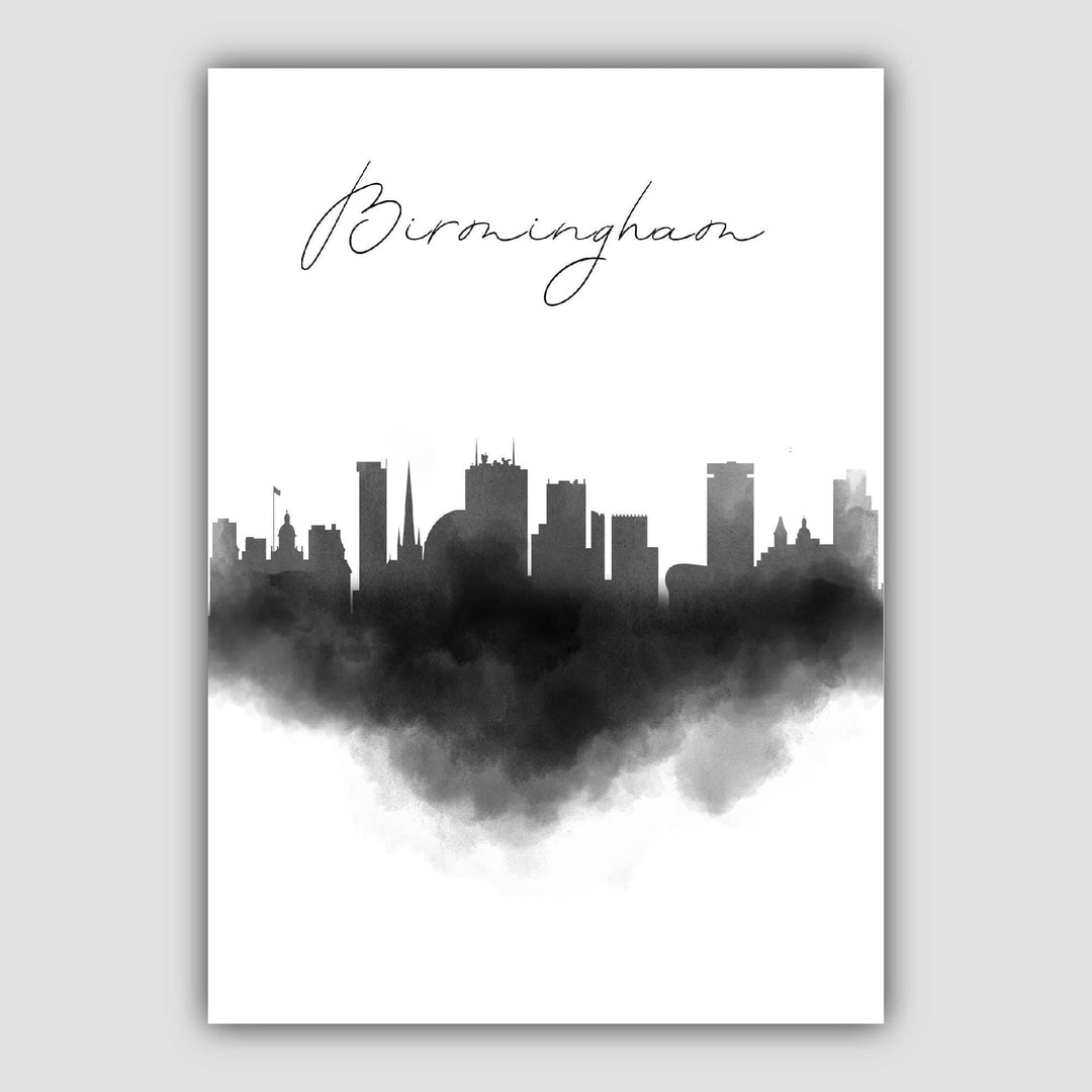 Akvarelltrykk av Birminghams skyline og bybilde