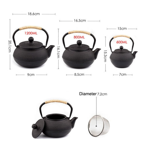 Svart jernkjele med infuser, støpejerns tekjele for vannkoking | Skanto
