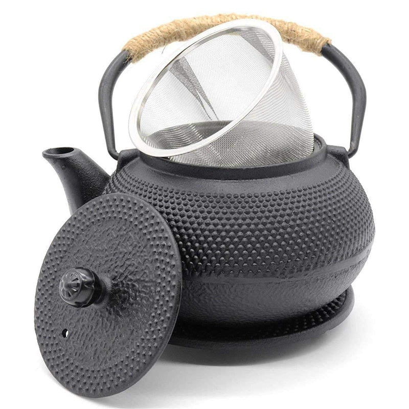 Svart jernkjele med infuser, støpejerns tekjele for vannkoking | Skanto
