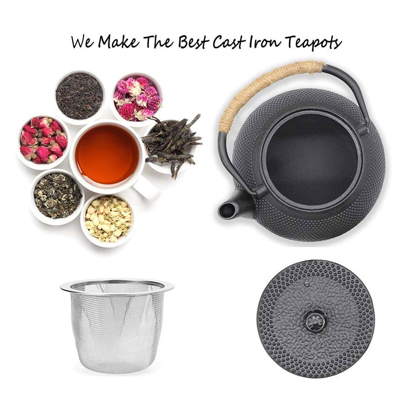 Svart jernkjele med infuser, støpejerns tekjele for vannkoking | Skanto