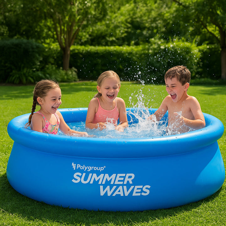 Skanto | WaterJoy Oppblåsbar Basseng – Ø244 cm Basseng med Kant og Filterpumpe (2,074 Liter)