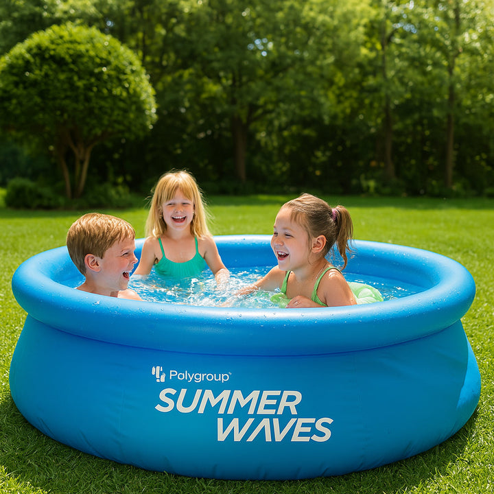 Skanto | WaterJoy Oppblåsbar Basseng – Ø244 cm Basseng med Kant og Filterpumpe (2,074 Liter)