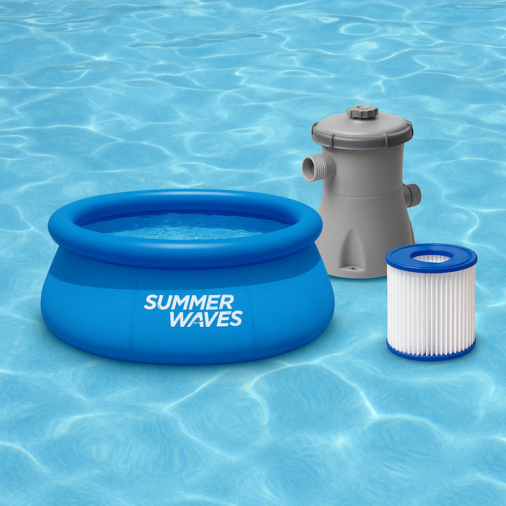Skanto | WaterJoy Oppblåsbar Basseng – Ø244 cm Basseng med Kant og Filterpumpe (2,074 Liter)