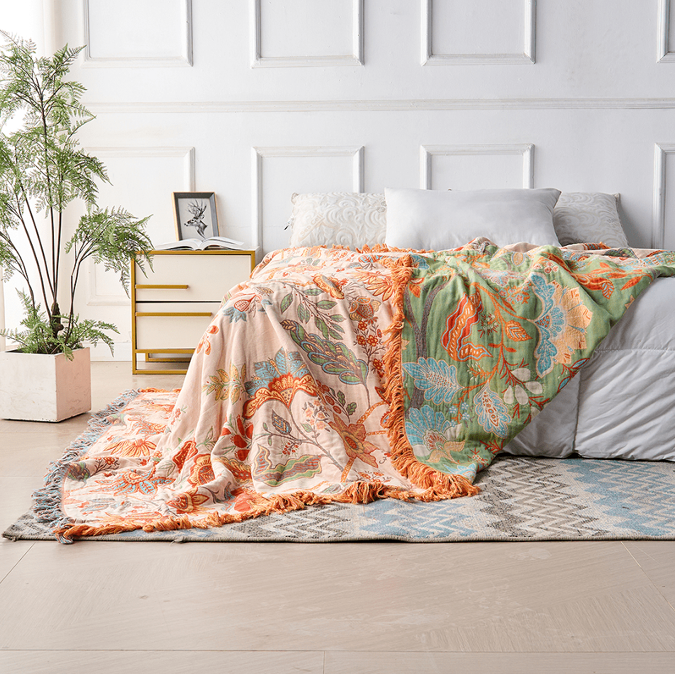 Skanto | Boho-Chic – Bomullspledd med blomstret boho-mønster