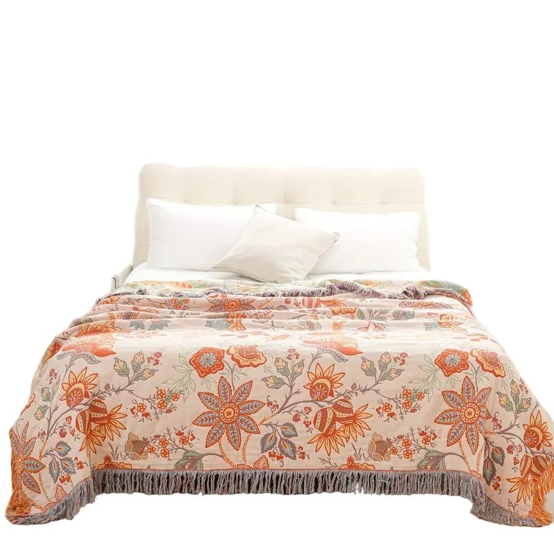 Skanto | Boho-Chic – Bomullspledd med blomstret boho-mønster