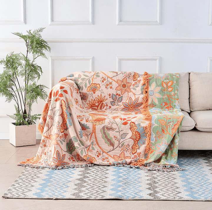 Skanto | Boho-Chic – Bomullspledd med blomstret boho-mønster