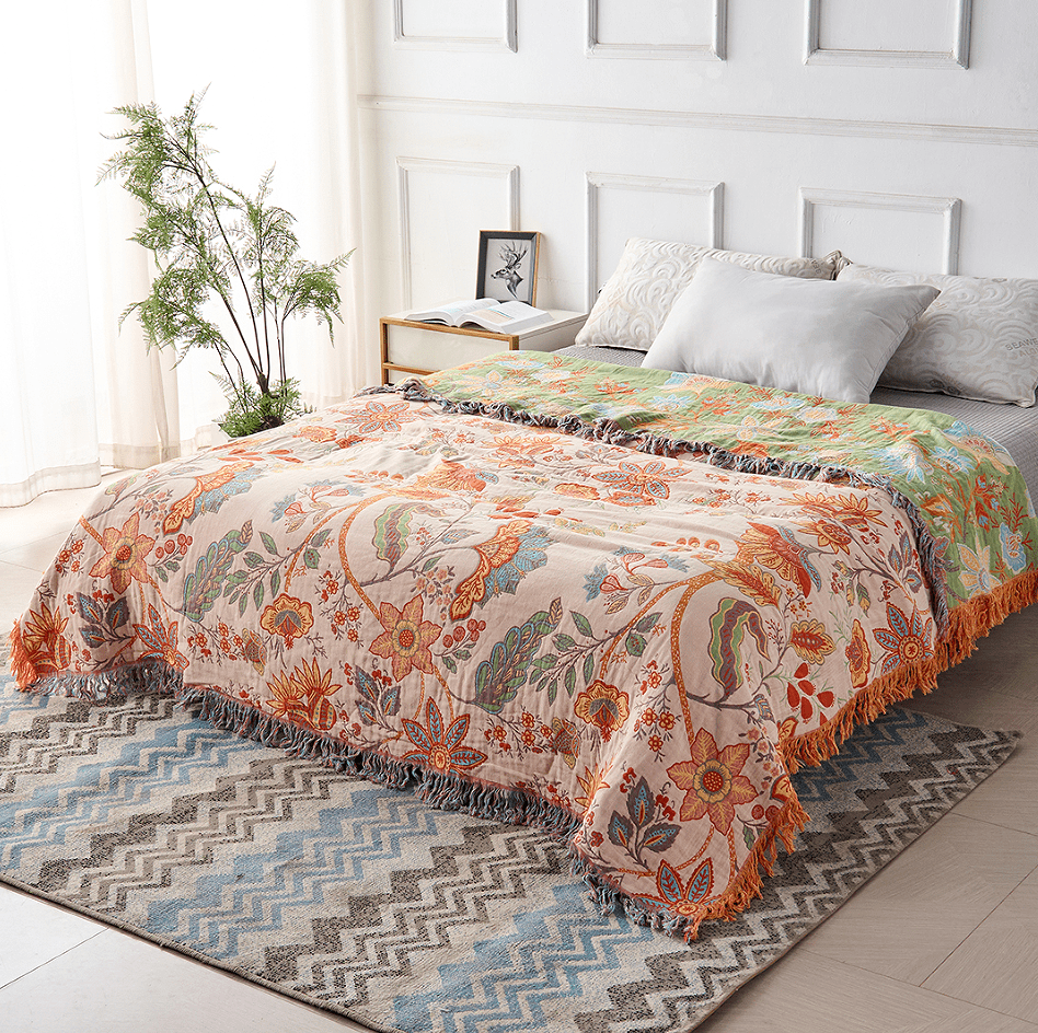 Skanto | Boho-Chic – Bomullspledd med blomstret boho-mønster