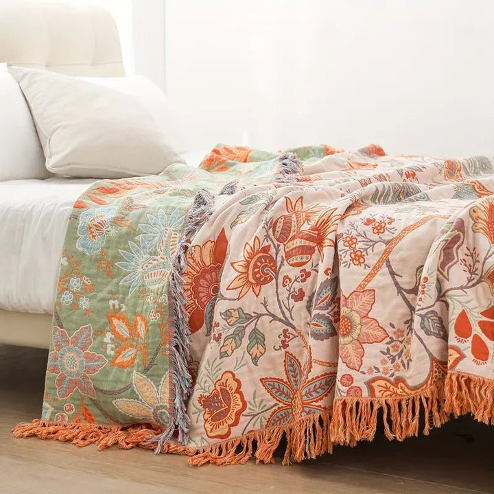 Skanto | Boho-Chic – Bomullspledd med blomstret boho-mønster