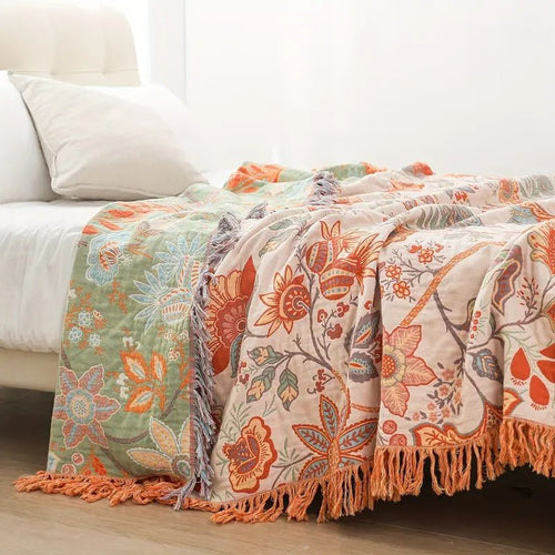 Skanto | Boho-Chic – Bomullspledd med blomstret boho-mønster
