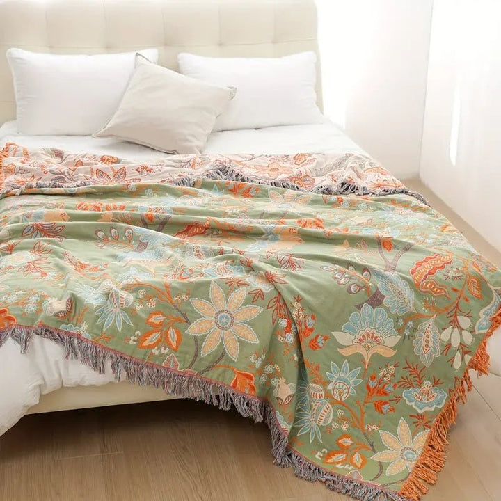 Skanto | Boho-Chic – Bomullspledd med blomstret boho-mønster