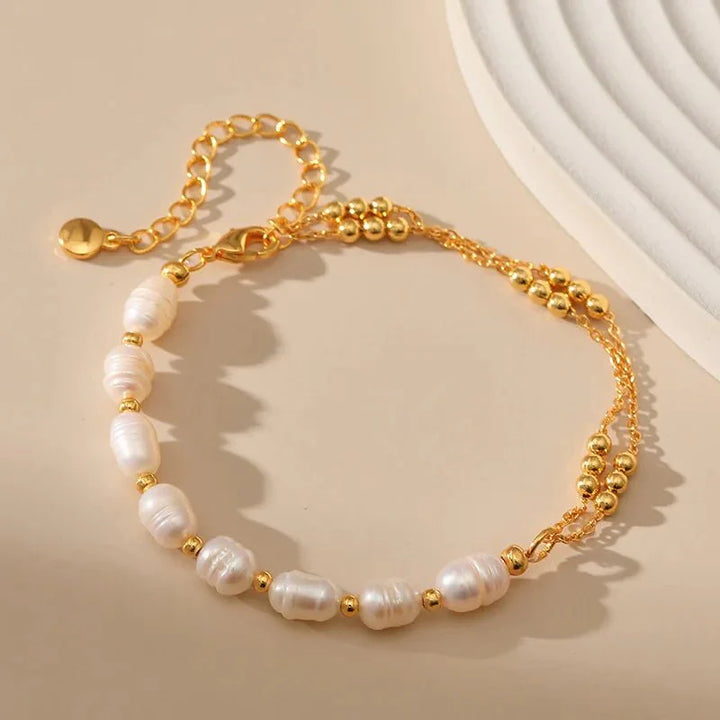 Skanto | Boho Gullakkent Perle Armbånd