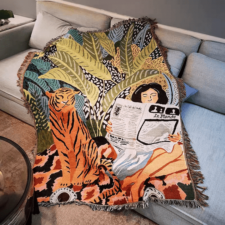 Boho Stil Strikket Teppe for Koselig Hjemmedekor | Skanto