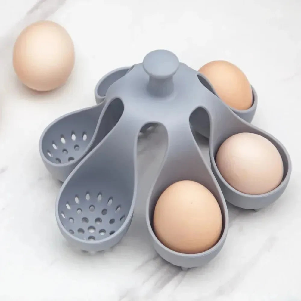 Kokt Eggholder Silikon Egg Damper Tray med Antiskåll Håndtak | Skanto