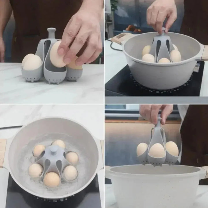Kokt Eggholder Silikon Egg Damper Tray med Antiskåll Håndtak | Skanto