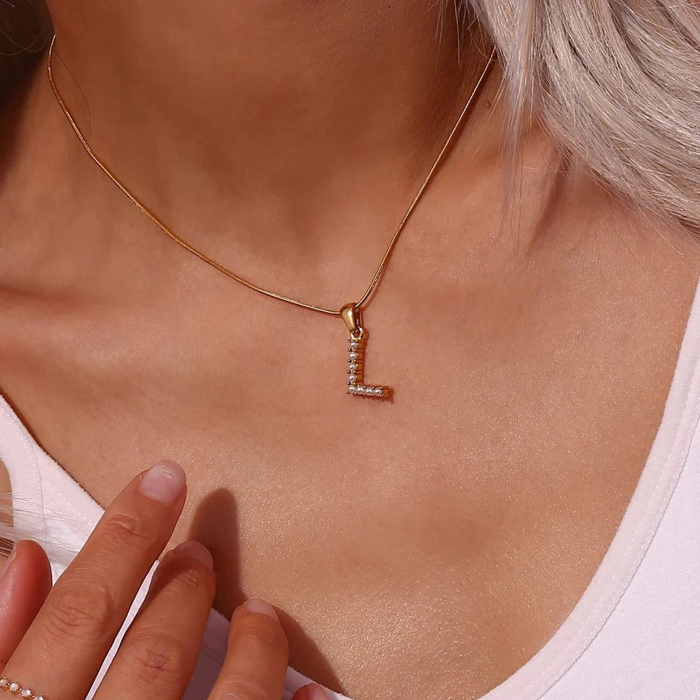 Skanto | Bold Pearl Letter Initial Necklace