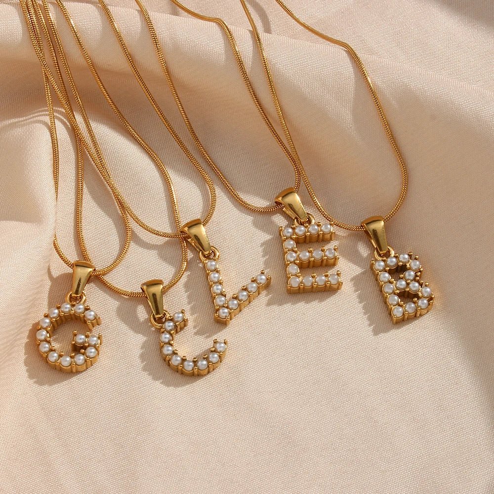 Skanto | Bold Pearl Letter Initial Necklace