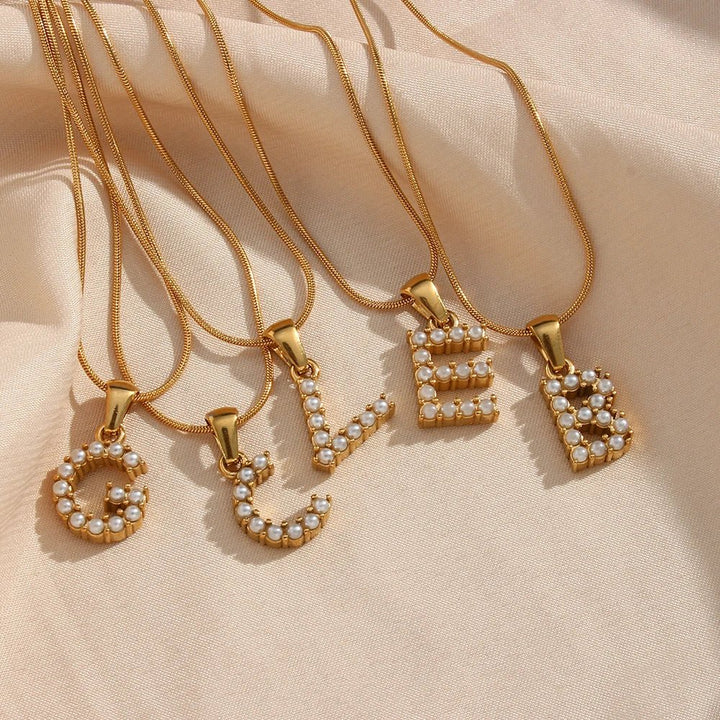 Skanto | Bold Pearl Letter Initial Necklace