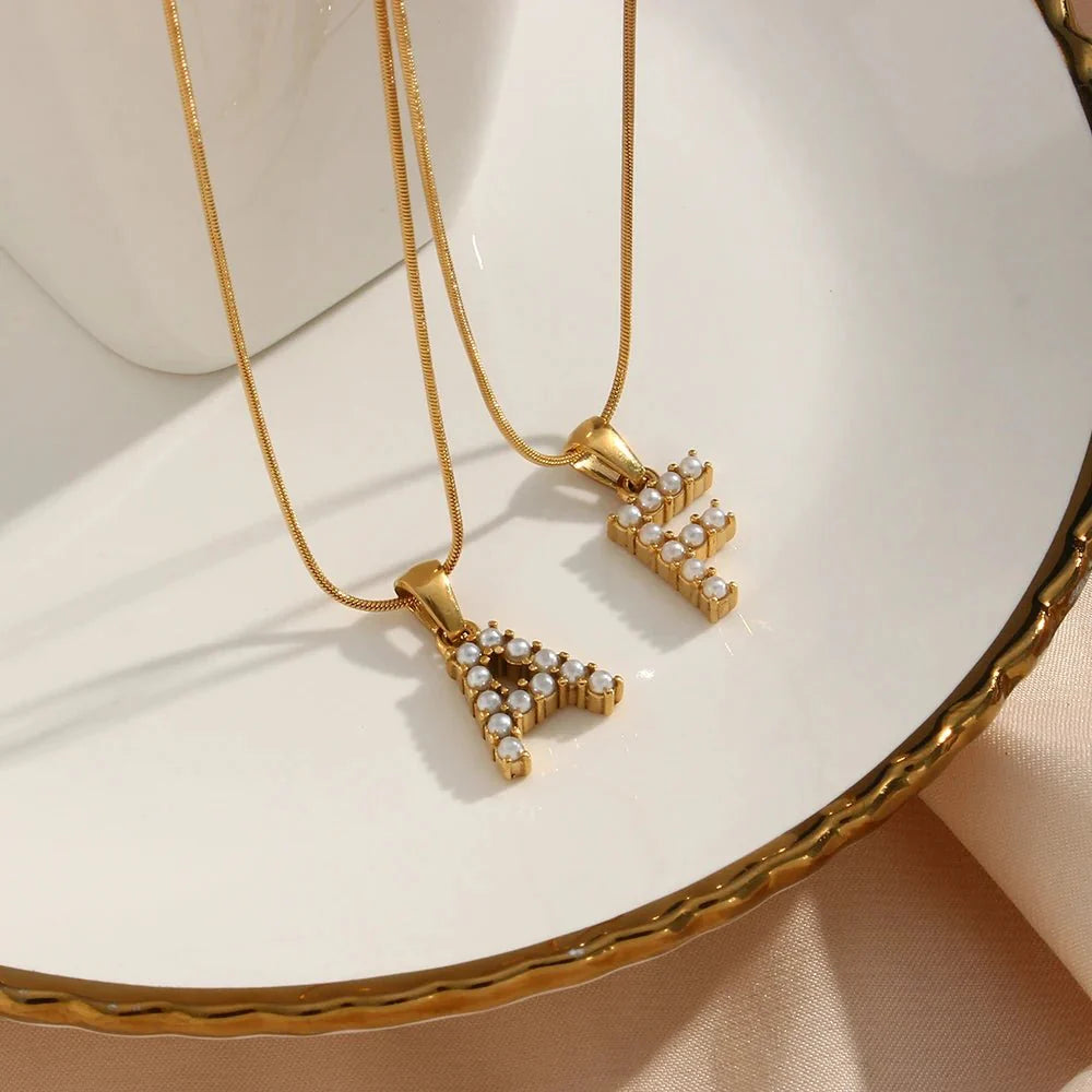 Skanto | Bold Pearl Letter Initial Necklace