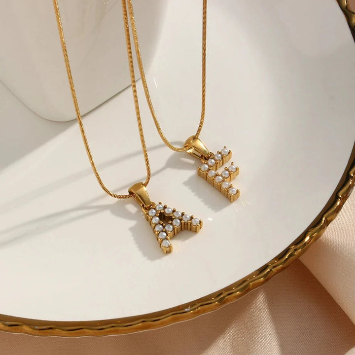 Skanto | Bold Pearl Letter Initial Necklace