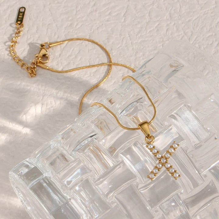 Skanto | Bold Pearl Letter Initial Necklace