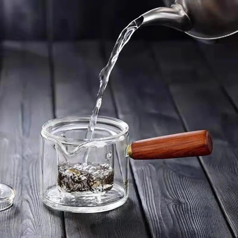 Borosilikatglass tekanne med trehåndtak varmebestandig tekoker | Skanto