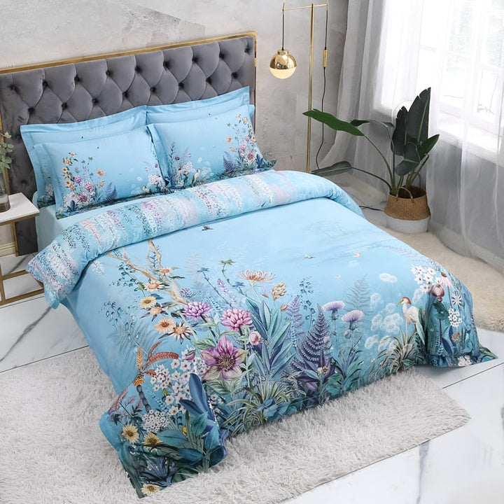 Azure Bloom Duvet Cover Set (Egyptian Cotton, 500 TC) | Skanto