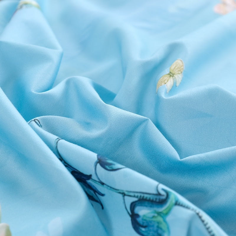 Azure Bloom Duvet Cover Set (Egyptian Cotton, 500 TC) | Skanto
