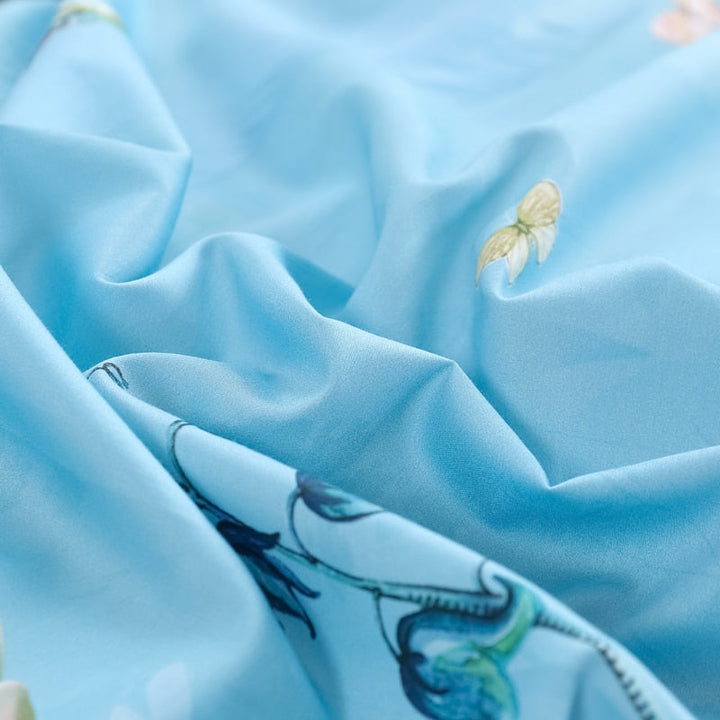 Azure Bloom Duvet Cover Set (Egyptian Cotton, 500 TC) | Skanto