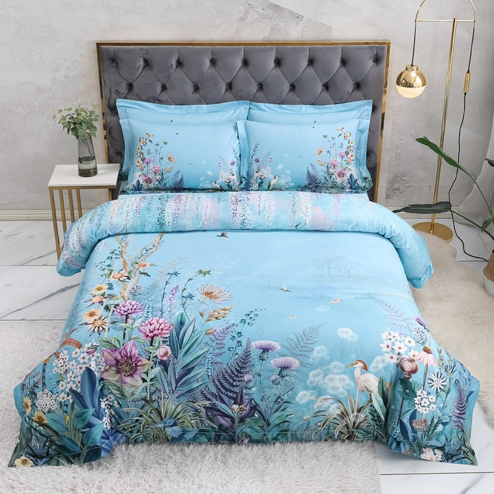 Azure Bloom Duvet Cover Set (Egyptian Cotton, 500 TC) | Skanto