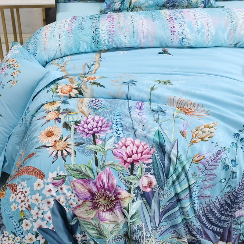 Azure Bloom Duvet Cover Set (Egyptian Cotton, 500 TC) | Skanto