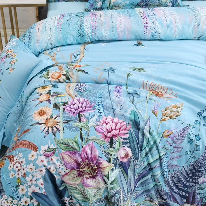 Azure Bloom Duvet Cover Set (Egyptian Cotton, 500 TC) | Skanto
