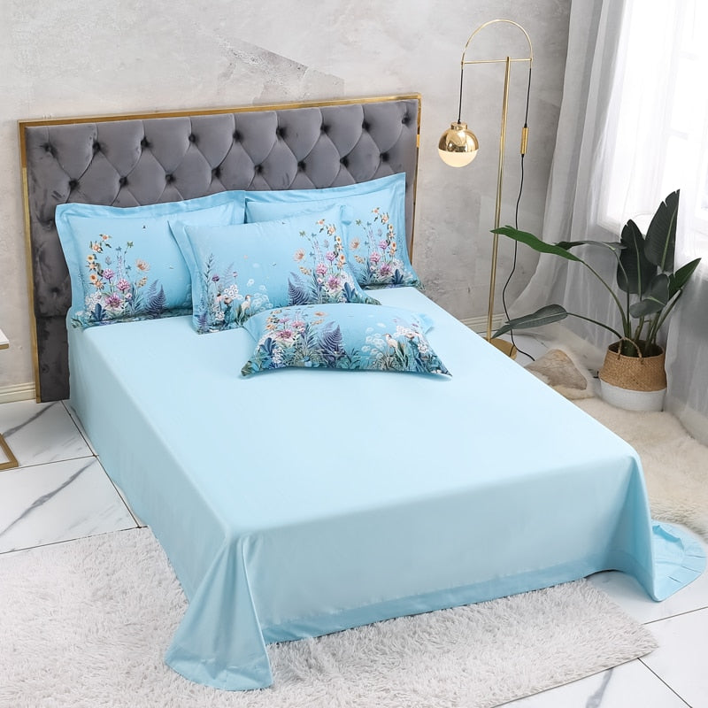 Azure Bloom Duvet Cover Set (Egyptian Cotton, 500 TC) | Skanto