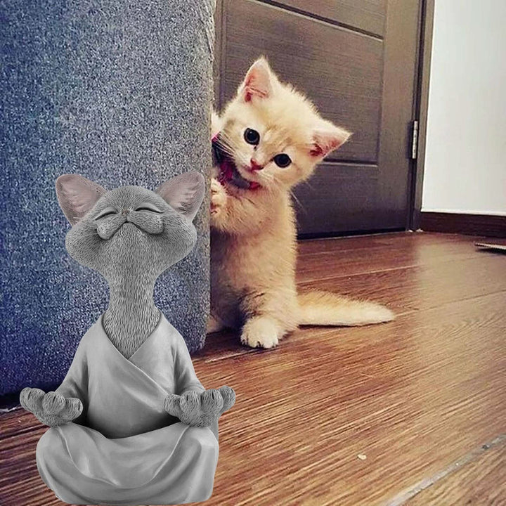 Skanto | Buddha Cat Figurine – Zen Garden Dekorasjon