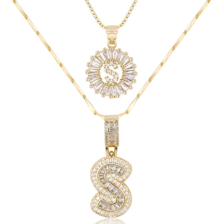 Skanto | 2pc 14k Diamant Bokstav Initial Halskjeder