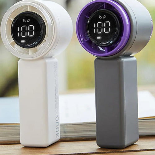 Kompakt håndholdt høyhastighetsvifte med digitalt display - USB-oppladbar, 5 hastigheter | Skanto