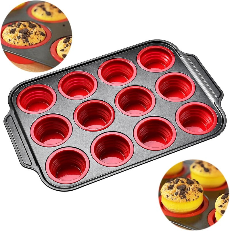 Pressemelding Silikon Muffinsform med Solid Metallramme Skanto