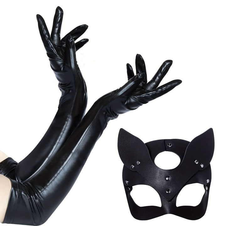 Skanto | Kvinners  Faux Leather Halloween Kostyme Tilbehør | Katt Maske Hansker