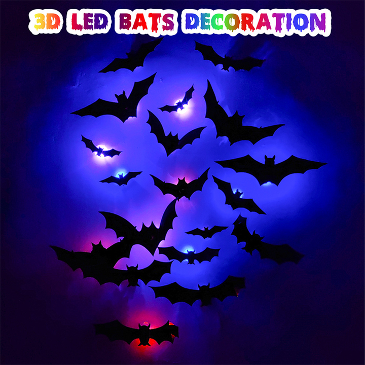 Skanto | 3D Flaggermus LED Veggdekor — Gjør hjemmet ditt til den skumleste Halloween-scenen med livaktige flygende illusjoner!