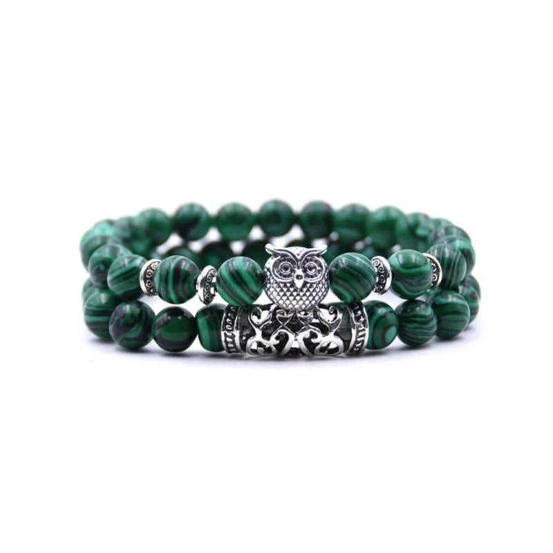 Skanto | Ugle Charm Naturlig Stein Armbånd