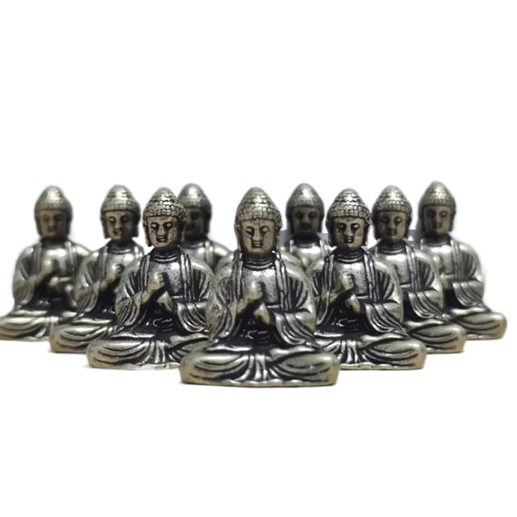 Skanto | 10 stk Miniatyr Messing Sittende Buddha Statue Figur for Reise Buddhism Tilbedelse Hjemmekontor Skrivebords Dekorasjon