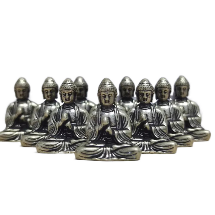 Skanto | 10 stk Miniatyr Messing Sittende Buddha Statue Figur for Reise Buddhism Tilbedelse Hjemmekontor Skrivebords Dekorasjon