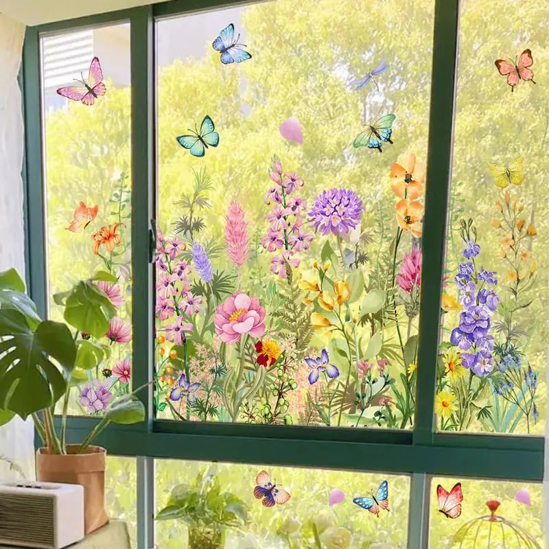 Skanto | 💐 Fargerik Blomsterbukett Vindu Klistremerke 🖼️ (Fjernbar uten å etterlate merker)