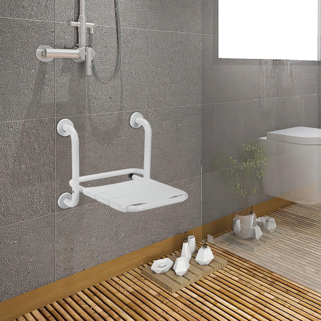 Foldbar dusjsete med armlener veggmontert | Skanto